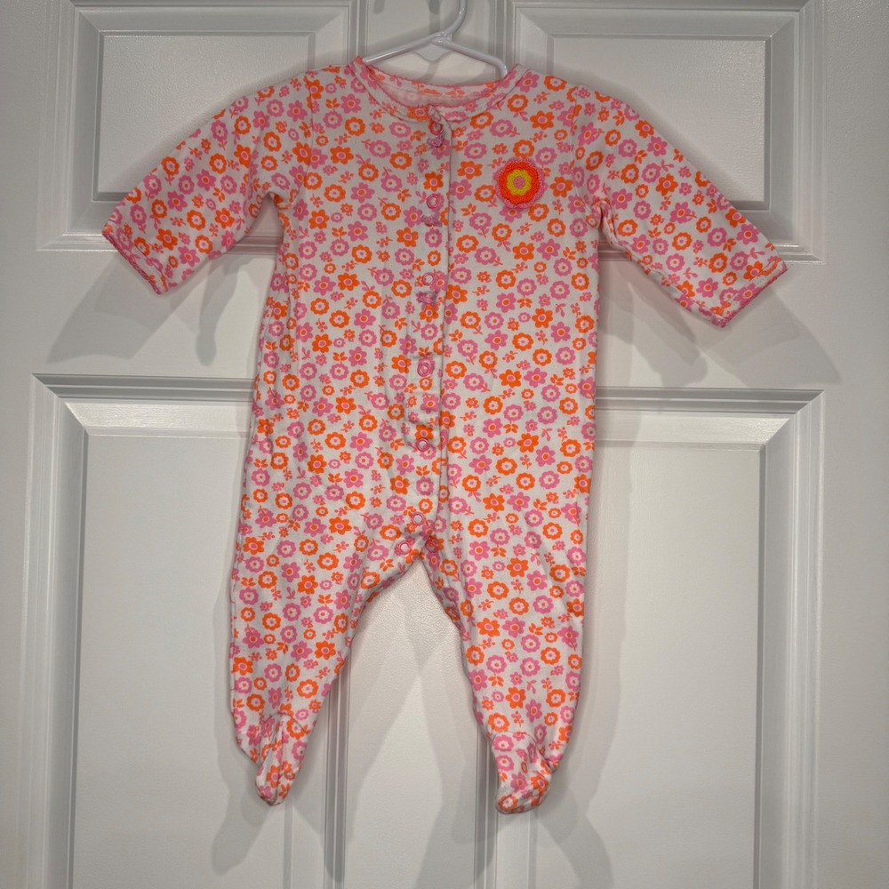 Carters Baby Girl Size 6 Months Footie Pajamas Floral Pink Orange Flower